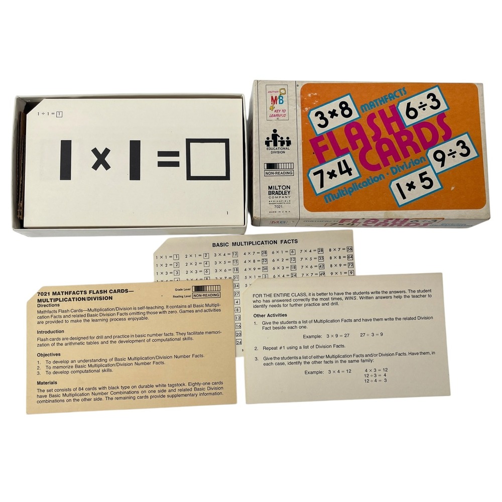 Vintage Milton Bradley Mathfacts Flash Cards Multiplication Division 7021 Vtg